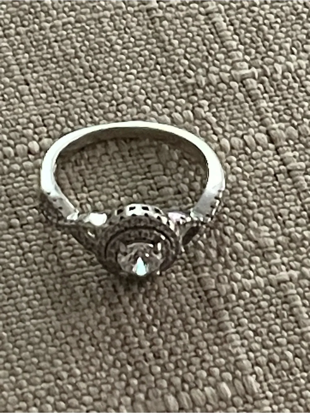 Vintage Sterling Silver Floral Halo Ring with Central Stone
